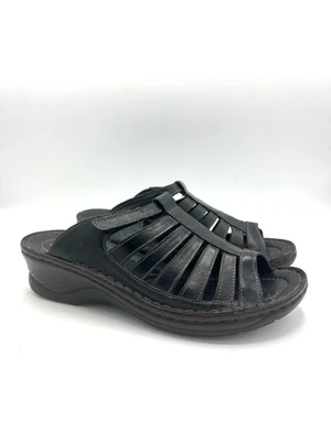 Josef Seibel Sandals Size 42 Camille Roma Black Leather Strappy Slip On Sandals - Image 1 of 4