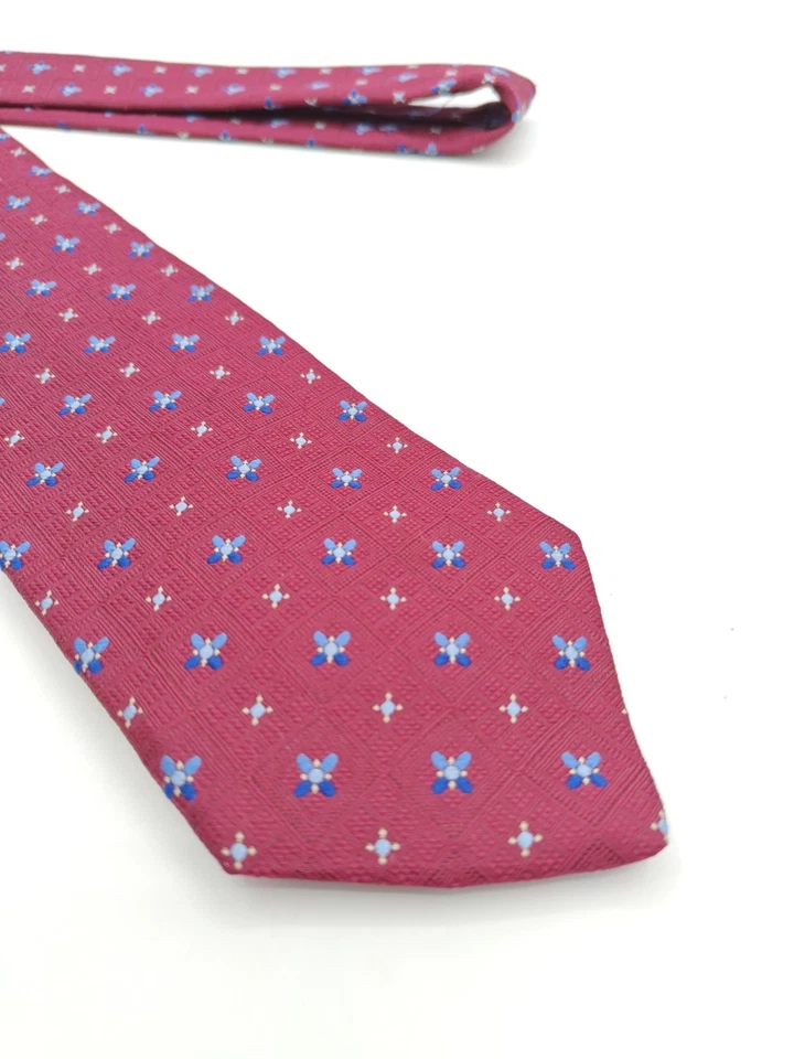 🇺🇲 Tom James Executive Mens Burgundy Geometric Silk Tie Made In USA 58x3 3/8  - Image 1 of 4