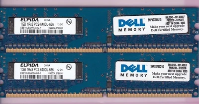 2GB 2x1GB PC2-6400 ELPIDA EBE10UE8AFFA-8G-F DELL SNPXG700C/1G DDR2-800 RAM KIT - Image 1 of 2