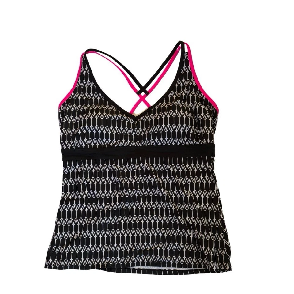 Top de Natación Tankini Athletech Talla 18 Negro Blanco Rosa Estilo Halter con Sujetador Incorporado Foto 1 de 3