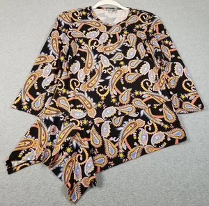 VALERIE STEVENS Tunic Top Women’s Small Paisley ¾ Sleeves Asymmetric Hem Jersey - Picture 1 of 11