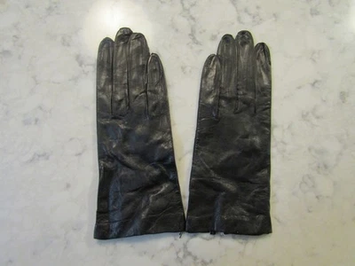 Vintage NOS New Dead Stock Black Kid Leather 8" Gloves-Washable--Table Cut--Sz 7 - Image 1 of 3