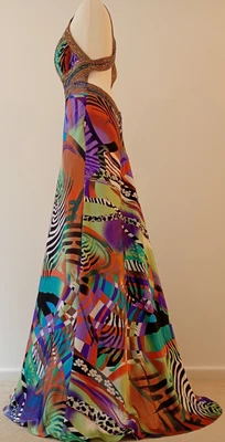 VESTIDO DE DISEÑADOR S-M MAXI LARGO COLORIDO ANIMAL PRINT OCASIÓN NOCHE DAVE JOHNNY Foto 1 de 4