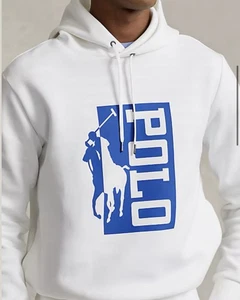 Polo Ralph Lauren Big Pony Hoodie Sweatshirt Men's Double Knit White Blue XXL - Picture 1 of 17
