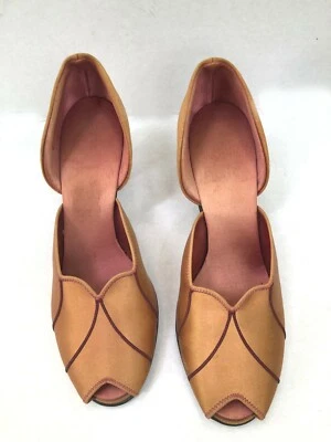  Daniel Green Vintage rare Dark Apricot Copper Satin open toe heel slippers M - Image 1 of 4