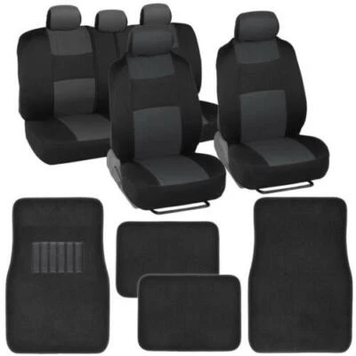 Juego de fundas de asiento de coche de banco dividido + alfombrillas con cubiertas de reposacabezas camión SUV Foto 1 de 4