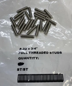 (Qty. 25) 8-32 x 3/4” Full Threaded Studs All Thread Stainless Steel - ST/ST - Picture 1 of 2
