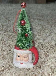 5.5” CHRISTMAS SANTA CLAUS BOTTLE BRUSH TREE HEAD MUG SHAPE ORNAMENT - Picture 1 of 7
