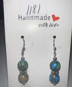 Pendientes de cuentas de piedra azul y verde con plata, colgantes, moda, tierra, joyería - Imagen 1 de 4