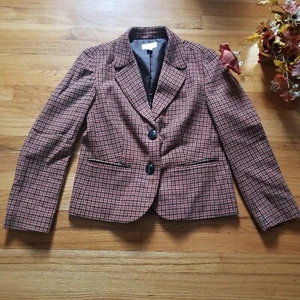 Talbots Petites VTG Blazer Womens Red Black Check Wool Preppy Classic Office 14 - Picture 1 of 8
