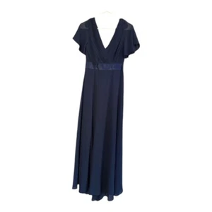 Blue V Neck Chiffon Evening Dress Empire Waist Maxi Dress Bridesmaid Dress Small - Picture 1 of 13