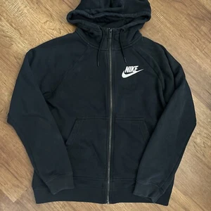 NIKE Women's Medium Full Zip up Long Sleeve Black Running Jacket Hike Gym C319 - Picture 1 of 9