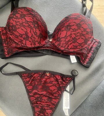 TEZENIS Dessous Set Rot/Schwarz Spitze Neu 75B/S  - Bild 1 von 4