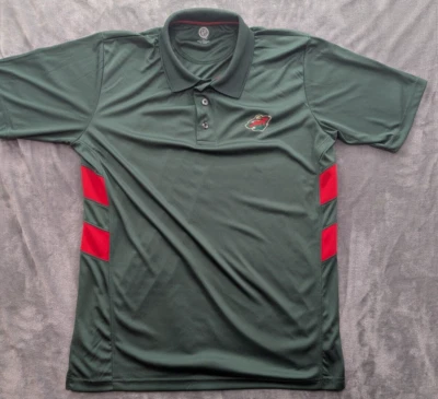 NHL Minnesota Wild Hockey Polo Shirt Mens Size Large SS Green Red Official - Image 1 of 4