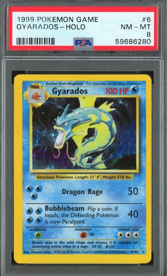 MISCUT 1999 Pokemon Base Set Gyarados #6/102 Holo Graded PSA 8 NM MINT ORIGINAL  - Image 1 of 1