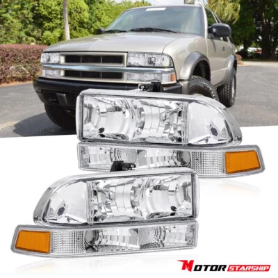 Chrome/Amber Corner Headlight Bumper Head Lamp for 98-04 CHEVY S10 PICKUP BLAZER - Image 1 of 4
