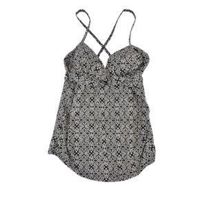 Liz Lange Maternity Tankini Swim Top Black White Sz M Criss Cross Back Swimwear - Picture 1 of 8
