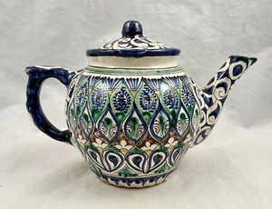 Vintage USBEKISCH USBEKISTAN Keramik Teekanne ~ handbemalt signiert - Bild 1 von 9