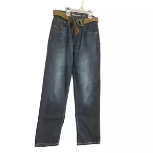 Pantalones de mezclilla Makaueli marca niños ajustados pierna recta algodón lavado oscuro con cinturón 12 - Imagen 1 de 6