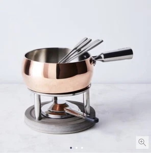 Boska Holland Life Collection 7pc Copper Pot Cheese Fondue Set w/ Concrete Base - Picture 1 of 2