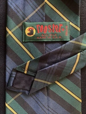 Corbata de cuello de seda gallo reloj negro tartán a cuadros azul marino verde preppy vacaciones EE. UU. Foto 1 de 4