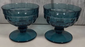 Indiana Glass Whitehall Colony 2 Pcs Tumbler Glasses Riviera Blue Cubist Vintage - Picture 1 of 6