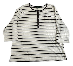 New Lauren Ralph Lauren Women's 3X Brown Striped 3/4 Sleeve Shirt $65