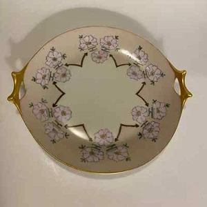  Hutschenreuther Gelb Plate LHS Barvaria Gold Handles Pink Flowers Antique - Picture 1 of 8