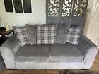 Sofas - 3 Seater & 2 Seater Grey Chenille Fabric,  Tartan Scatter-Back Cushions