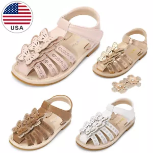 Girls Sandals Closed-Toe Summer Dress Sandals w/ Interchangeable DIY Flower - Picture 1 of 32