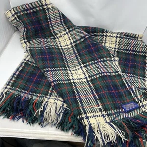Pendleton 100 % Schurwolle Tartan Plaid Fransen Decke Überwurf blaugrün 63" x 52" - Bild 1 von 5