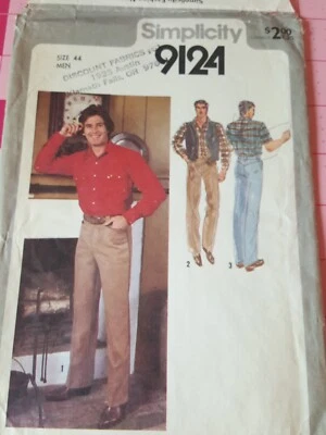Vintage Simplicity Pattern 9124 Mens Shirt Pants Piping Trim Vest Size 44 UNCUT - Image 1 of 4
