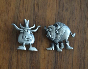GOOFY BULL STEER Broche Prendedores PEWTER DIVERTIDO FIGURATIVO De Colección JJ Jonette LOTE 1" X 1" - Imagen 1 de 3