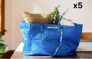 IKEA 5 X LARGE BLUE BAGS Shopping Bag Laundry Storage Travel Tote FRAKTA - Picture 1 of 6