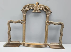 Vintage Brass Triptych Photo Frame Eagle Snakes Signed - Picture 1 of 7