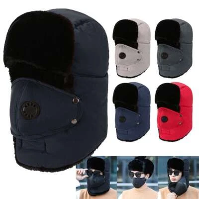 Hombres Ushanka Sombrero de Esquí Ruso con Orejeras Máscara a Prueba de Viento Mujeres Cálido Invierno Sombrero Foto 1 de 4