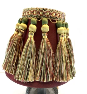 Burgundy Silk Clip On Lamp Shade with Bouillon & Tassel Fringe 5" Tall - Picture 1 of 6