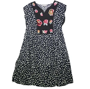 Kirundo for Anthropolgie Floral Embroidered Dress Womens XL Navy & White BOHO - Picture 1 of 16