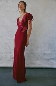 NWT Nigel Preston X Free People Lace Trim Velvet Maxi Dress Size XS Fuchsia Wine - Picture 1 of 14