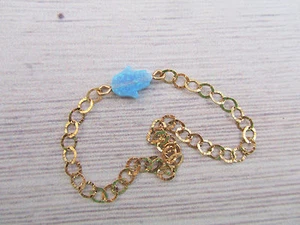 Hamsa Hand Fußkettchen blau Opal Gold gefüllt Glücksbringer Kabbala Schmuck 9 Zoll - Bild 1 von 3