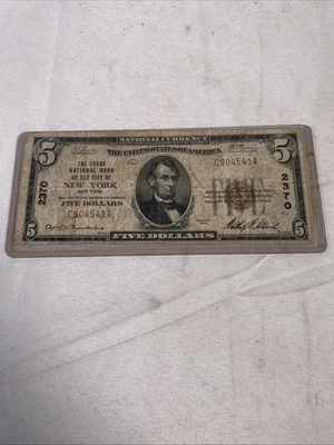 Series 1929 FIVE DOLLAR NOTE Federal Reserve of City New York Serial # C904541A - Image 1 of 4