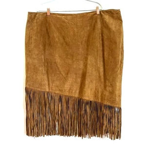 VTG Western Fringe Women Skirt Size 26 Brown Suede Festival Rodeo Boho Hippie - Picture 1 of 9