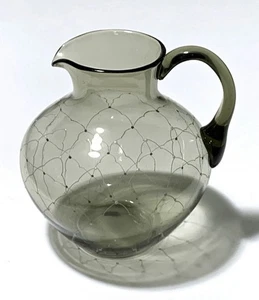 Decorative Smoked Glass Pitcher with Lattice Designs, 7.5 inches Tall - Picture 1 of 3