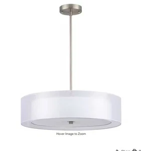 Merra 3-Light Brushed Nickel Double Drum Pendant with Outer Organza Shade - Picture 1 of 9