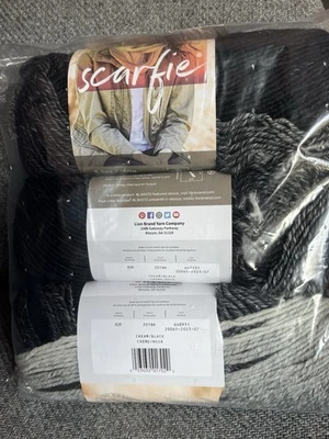 Lion Brand Scarfie Yarn Co Cream/Black 3 Pack Pkg NEW in bag - Image 1 of 4