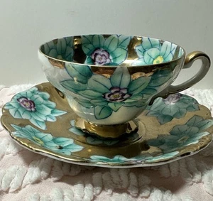Trimont China,Occupied Japan Turquoise & Gold Trim Teacup - Picture 1 of 5