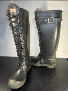 Hunter Watling Botas con cordones hasta la rodilla Botas de lluvia de goma para mujer’s 6 para hombre’s 5 - Imagen 1 de 8
