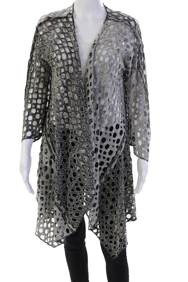 Blusa gris Joseph Ribkoff para mujer manga larga frente abierto detalle tejido talla M Foto 1 de 4