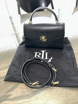 Bolso Ralph Lauren para mujer pequeño negro con ribete dorado/asa superior. Foto 1 de 4