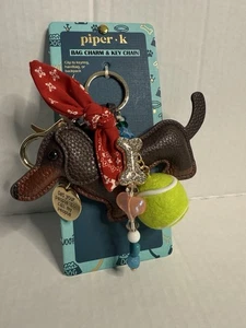 Neu Piper K Dackel Tennisball Schlüsselanhänger & Taschenanhänger Strass Knochen - Bild 1 von 9